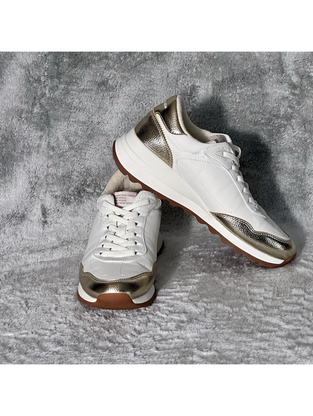 Anne Klein Remix Women’s Size 7M Runner Wedge Sneakers White Gold Shoes NEW